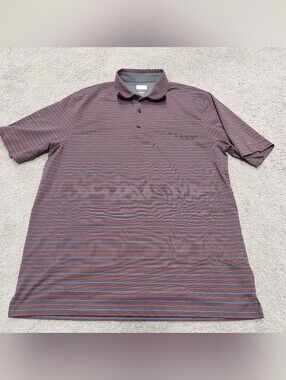 Greg Norman Play dry Polo Shirt Large red gray blue stripes short sleeve